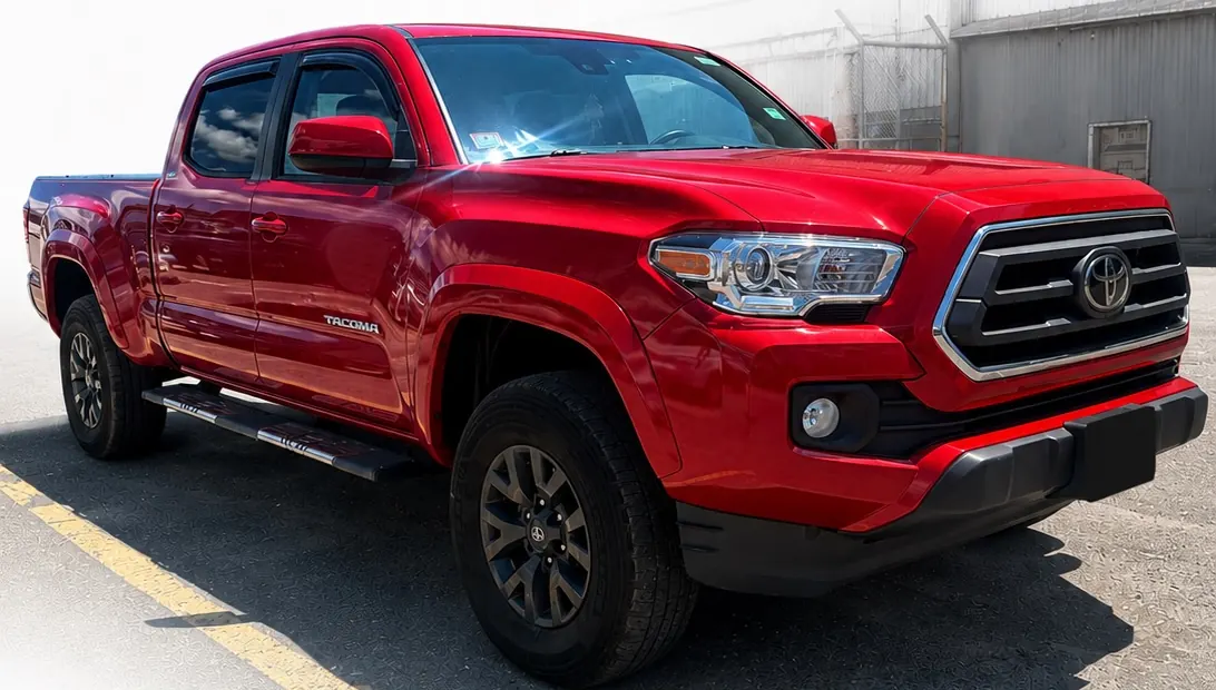 Red Toyota Tacoma, finished